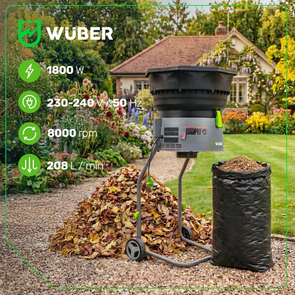Elektrinis lapų smulkintuvas Wuber 1800 W, 80 l