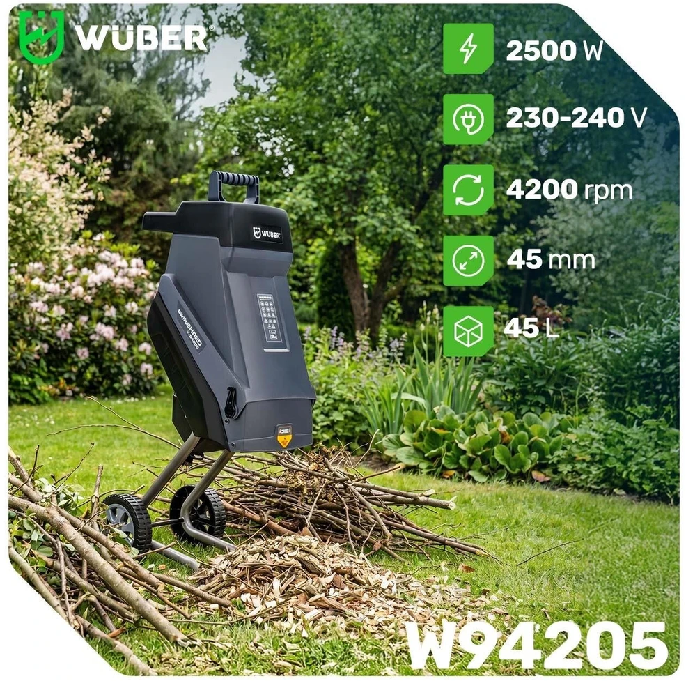 Elektrinis šakų smulkintuvas WUBER, 2500W, 45L