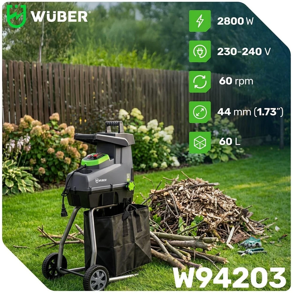 Elektrinis šakų smulkintuvas WUBER, 2800W, 60L