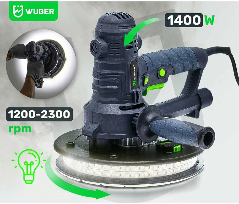 Glaisto Šlifuoklis WUBER WR-DS-1400 su DUAL LED apšvietimu