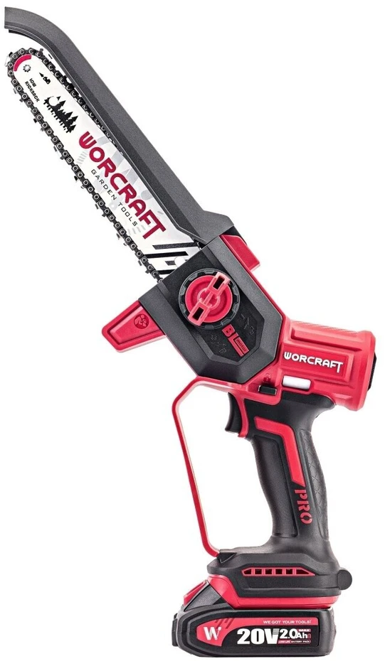 Grandininis pjūklas Akumuliatorinis grandininis mini pjūklas WORCRAFT 8" 20V LI-ION 2x2.0Ah