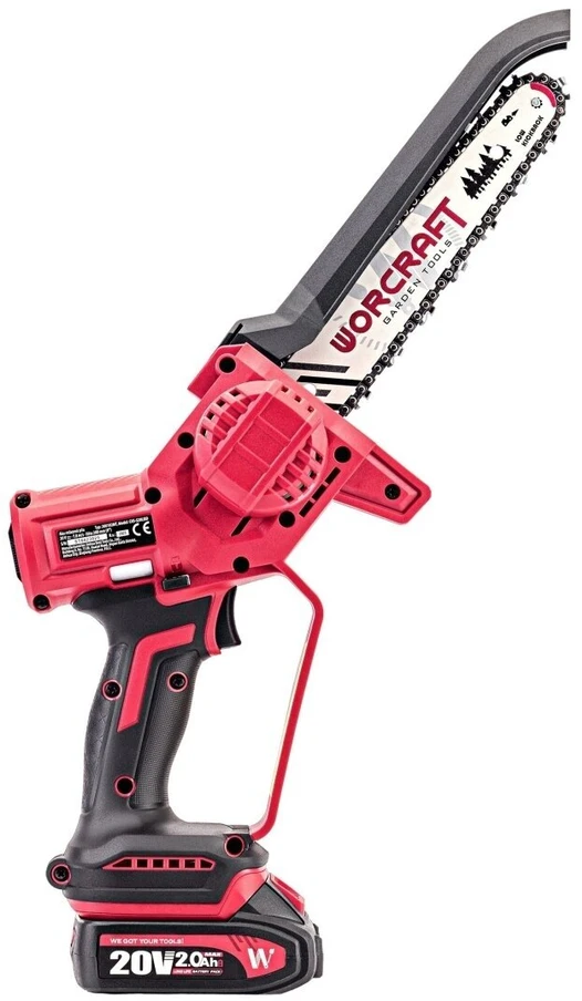 Grandininis pjūklas Akumuliatorinis grandininis mini pjūklas WORCRAFT 8" 20V LI-ION 2x2.0Ah