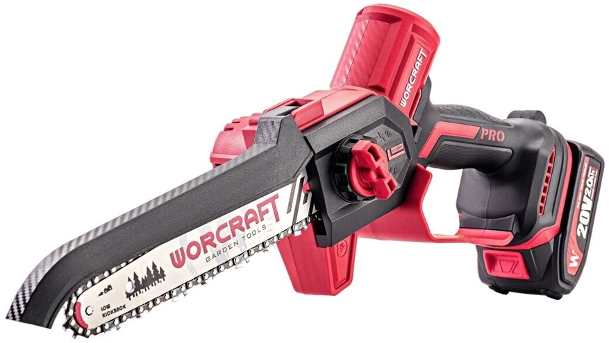 Grandininis pjūklas Akumuliatorinis grandininis mini pjūklas WORCRAFT 8" 20V LI-ION 2x2.0Ah