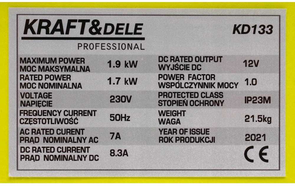 KRAFT & DELE Inverterinis elektros generatorius Kraft&Dele KD133, 1,9 kW