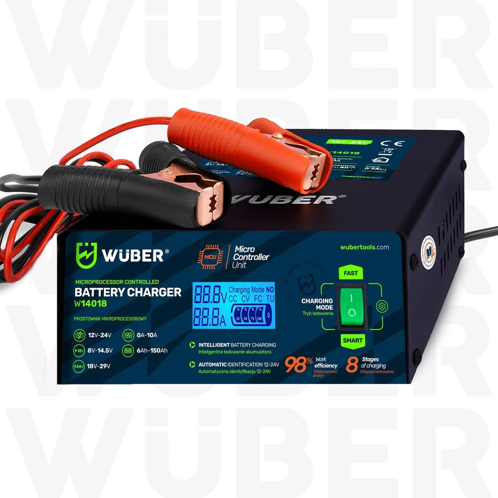 Mikroprocesoriaus valdomas automobilio akumuliatoriaus įkroviklis 10 A 6–150 Ah 2–24 V W14018 WUBER