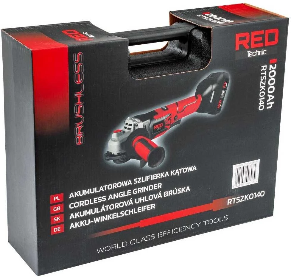 Red Technic Akumuliatorinis kampinis šlifuoklis Raudona Technic RTSZK0140, 21V Li-ion 125mm