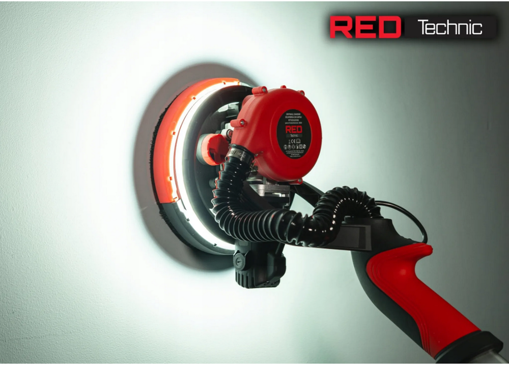 Red Technic Gipso šlifuoklis sienoms ir luboms, 2000W, su LED šviesa, teleskopine rankena, dulkių ištraukimu, gipso kartono šlifavimo mašina