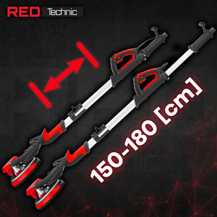 Red Technic Gipso šlifuoklis sienoms ir luboms, 2000W, su LED šviesa, teleskopine rankena, dulkių ištraukimu, gipso kartono šlifavimo mašina