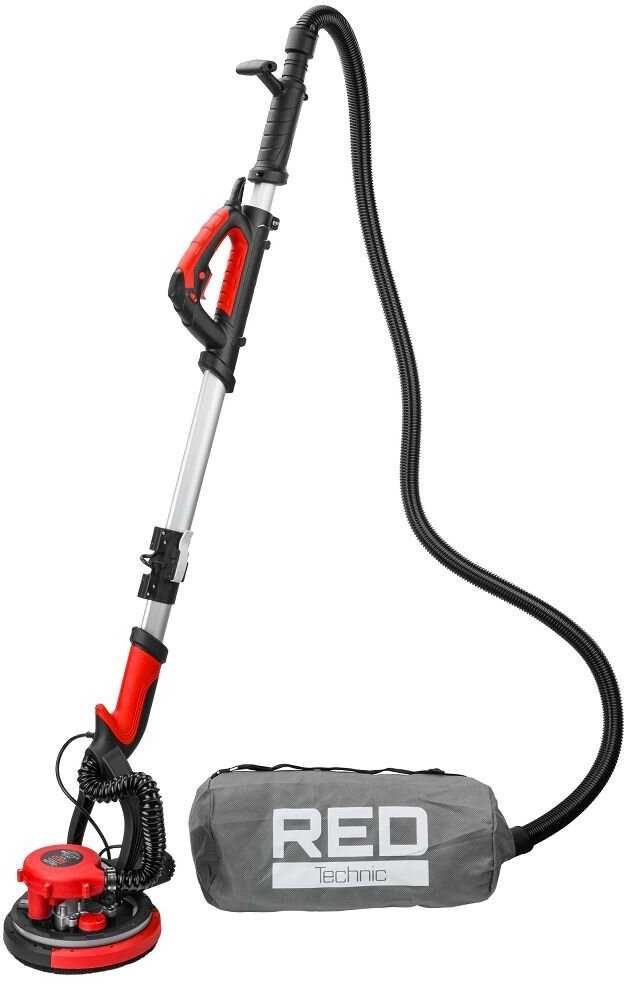 Red Technic Gipso šlifuoklis sienoms ir luboms, 2000W, su LED šviesa, teleskopine rankena, dulkių ištraukimu, gipso kartono šlifavimo mašina