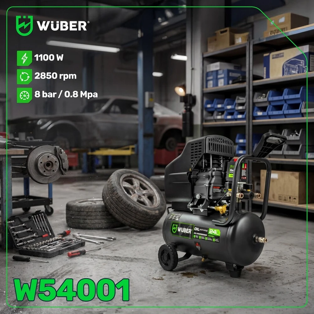 Tepalinis oro kompresorius Wuber W54001, 24 l, 1100 W, 90 l/min, 8 bar