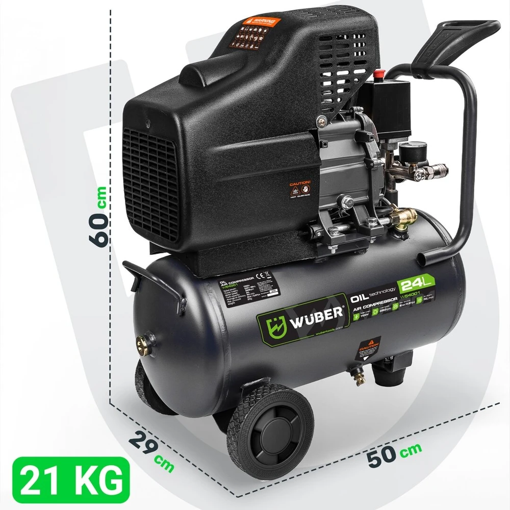 Tepalinis oro kompresorius Wuber W54001, 24 l, 1100 W, 90 l/min, 8 bar
