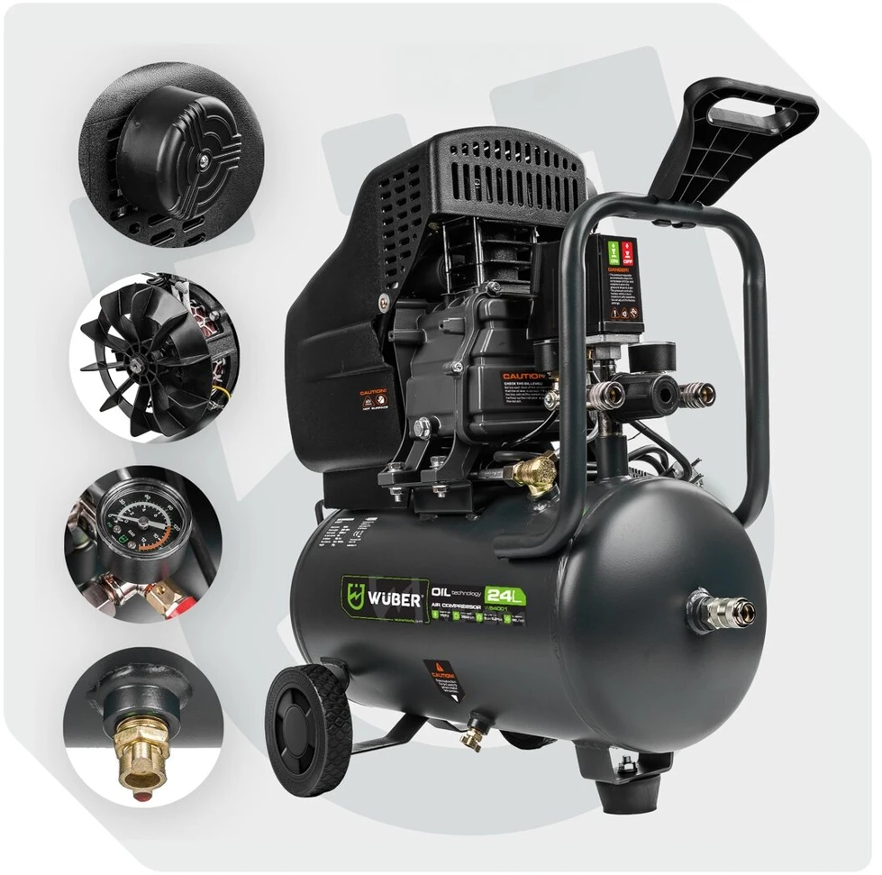 Tepalinis oro kompresorius Wuber W54001, 24 l, 1100 W, 90 l/min, 8 bar
