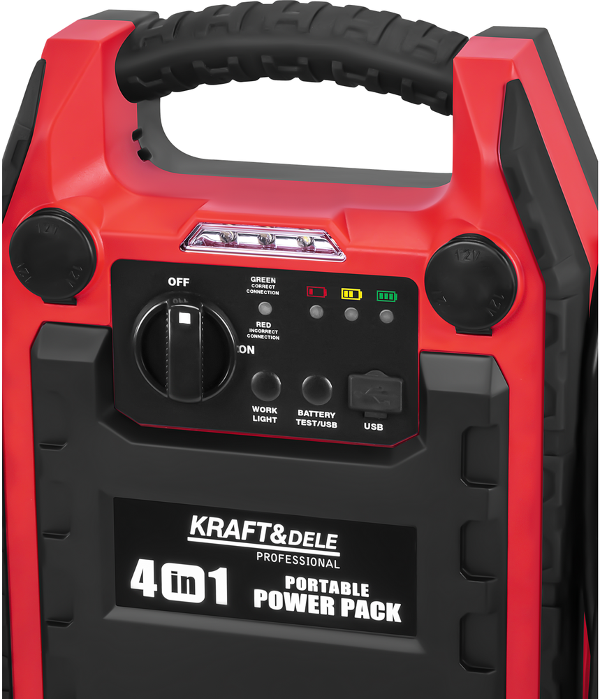 Užvedimo įrenginys, kompresorius, išorinė baterija, apšvietimas Kraft & Dele KD5346, 1200/600A 22Ah 12V
