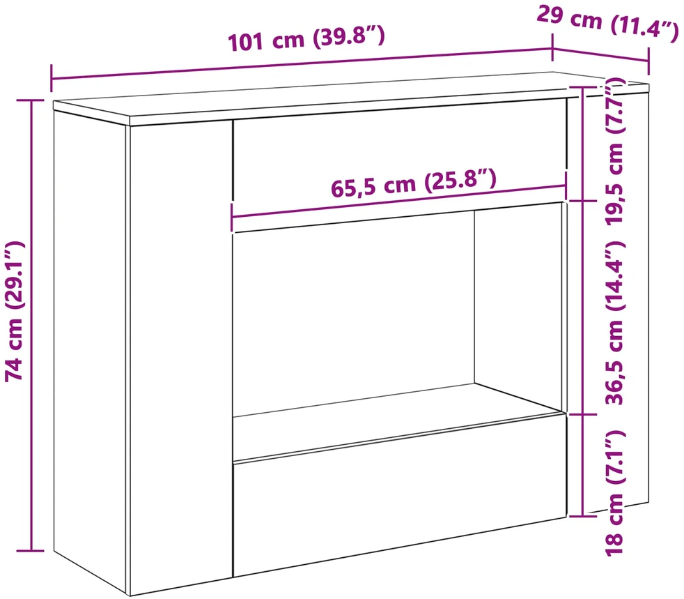 101 x 29 x 74 cm