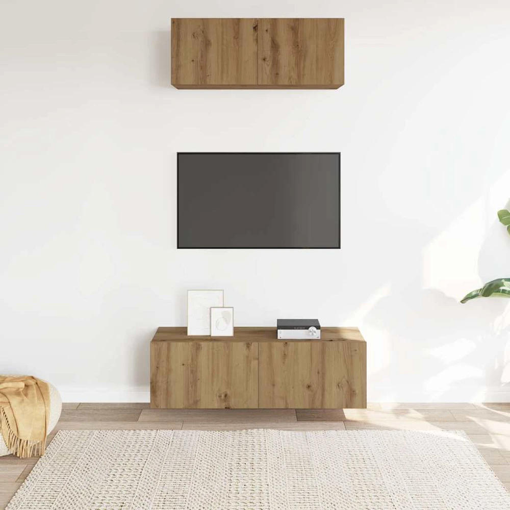 TV staliukas 2 dalių sieninis televizoriaus spintelės komplektas Artisan Oak