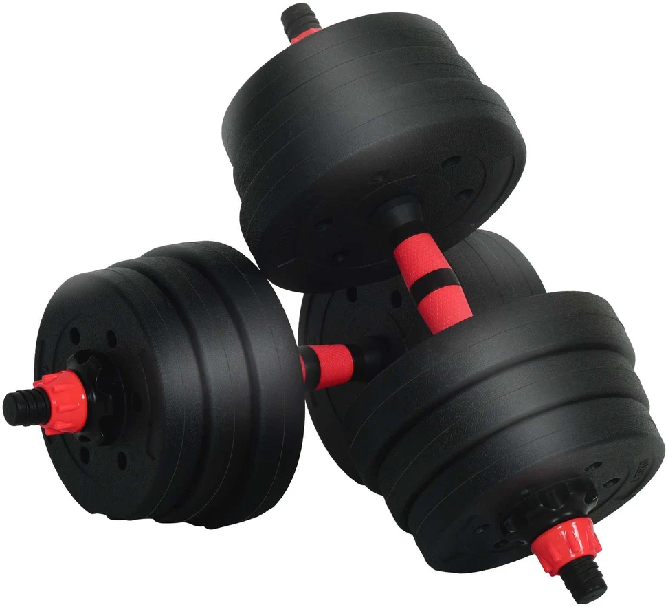 2-in-1 hantelių ir štangos rinkinys 20 kg Juoda ir raudona