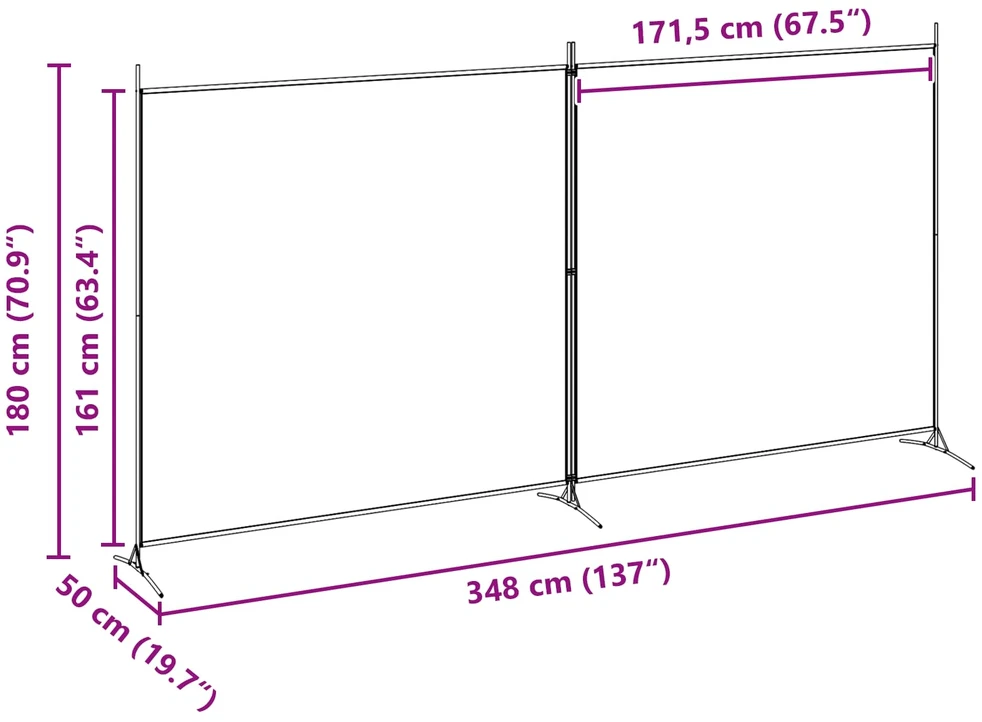 2-Skyrių Kambario Separatorius Smėlio 348 x 180 cm Audinys