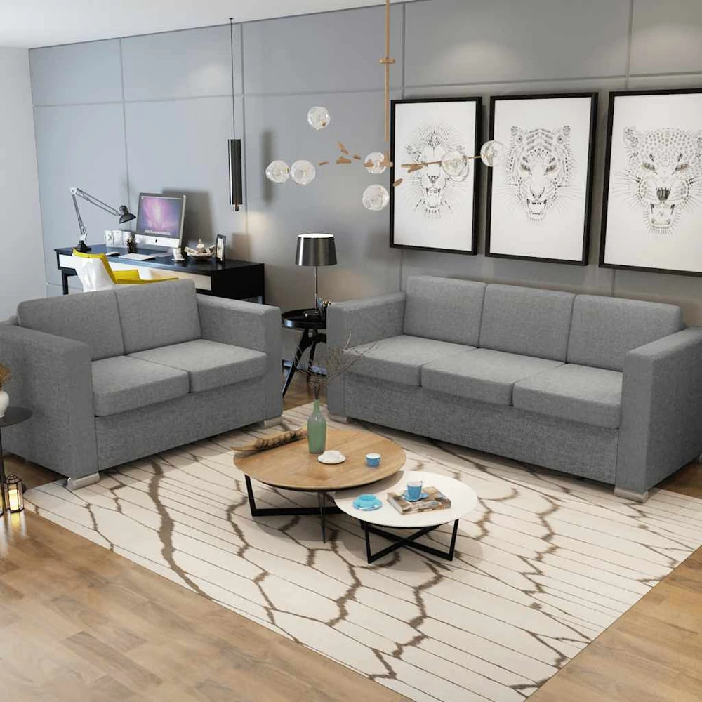 Sofa 2 sofų komplektas, audinys, šviesiai pilkos