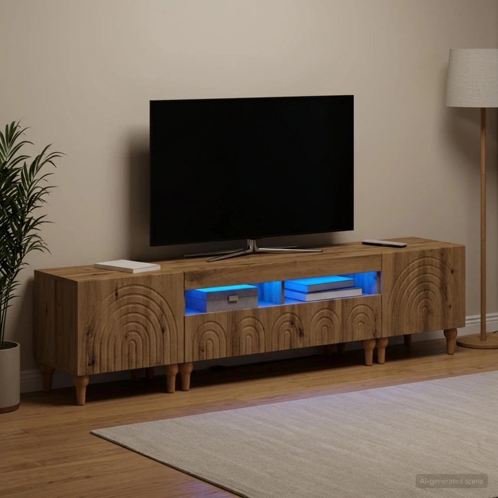 TV staliukas 3 dalių LED televizoriaus spintelė Artisano ąžuolo