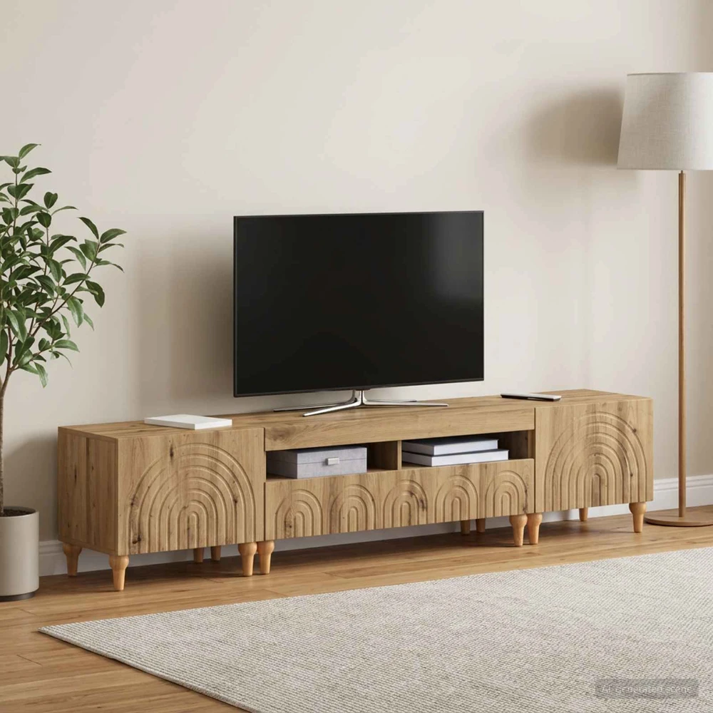 TV staliukas 3 dalių LED televizoriaus spintelė Artisano ąžuolo