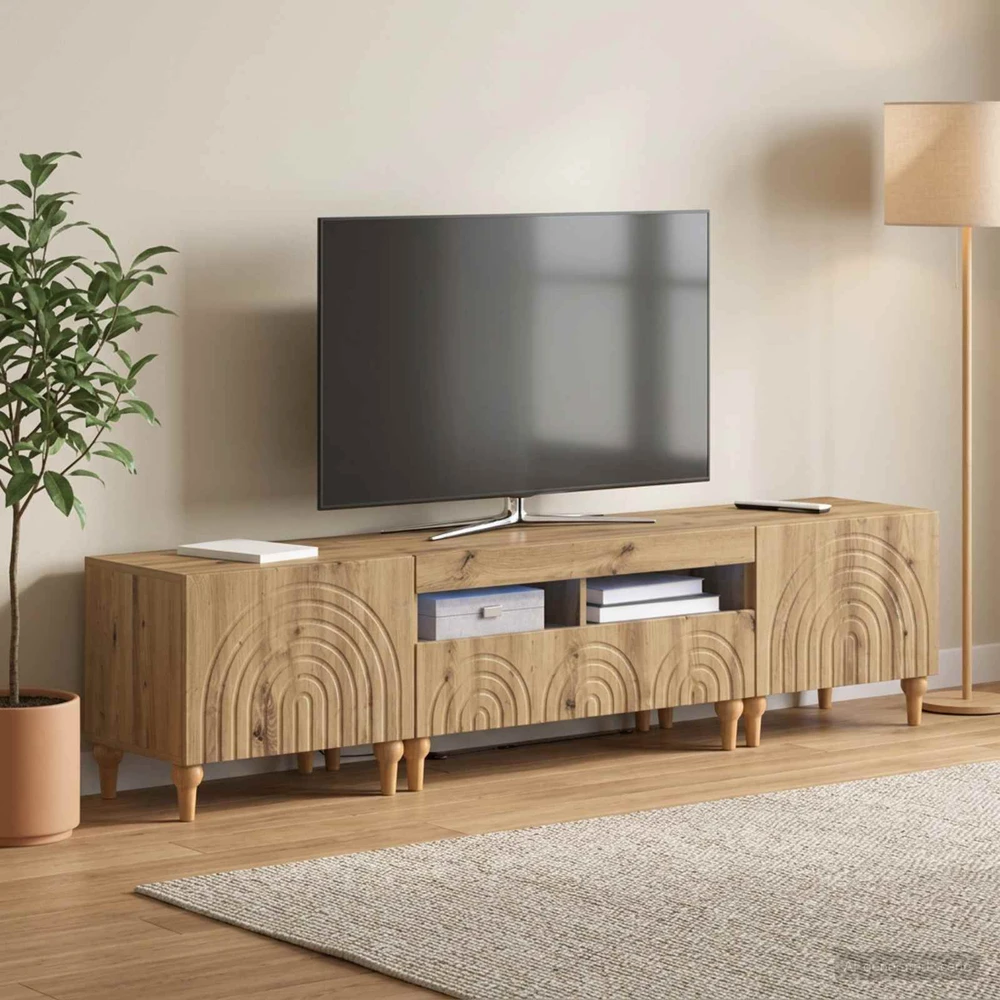 TV staliukas 3 dalių LED televizoriaus spintelė Artisano ąžuolo