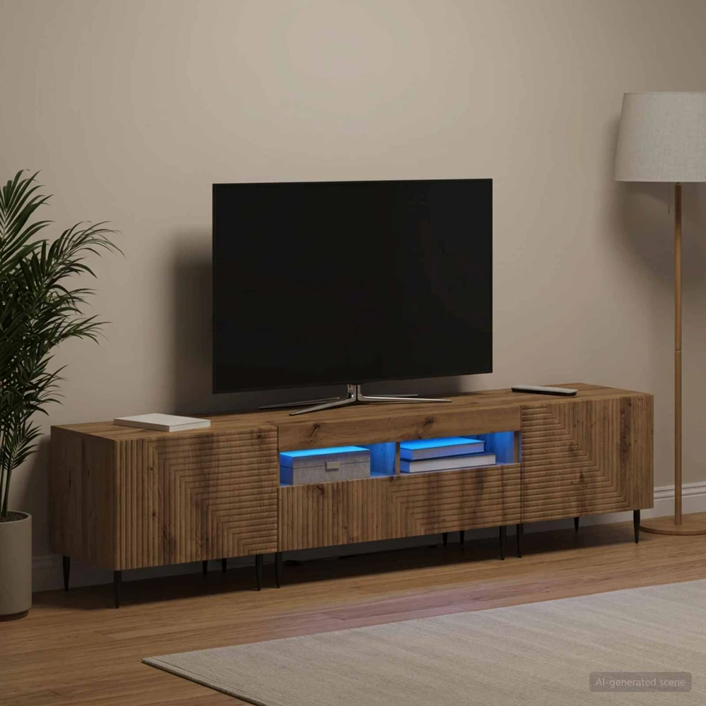TV staliukas 3 dalių LED televizoriaus spintelė Artisano ąžuolo