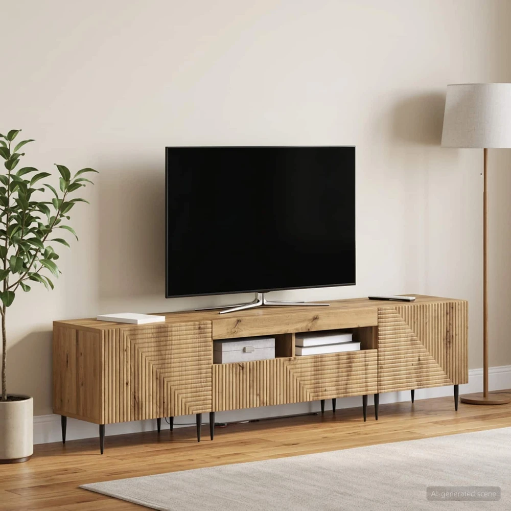 TV staliukas 3 dalių LED televizoriaus spintelė Artisano ąžuolo
