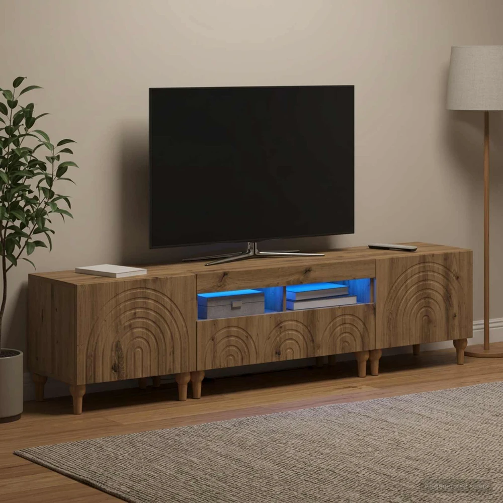 TV staliukas 3 dalių LED televizoriaus spintelė Artisano ąžuolo