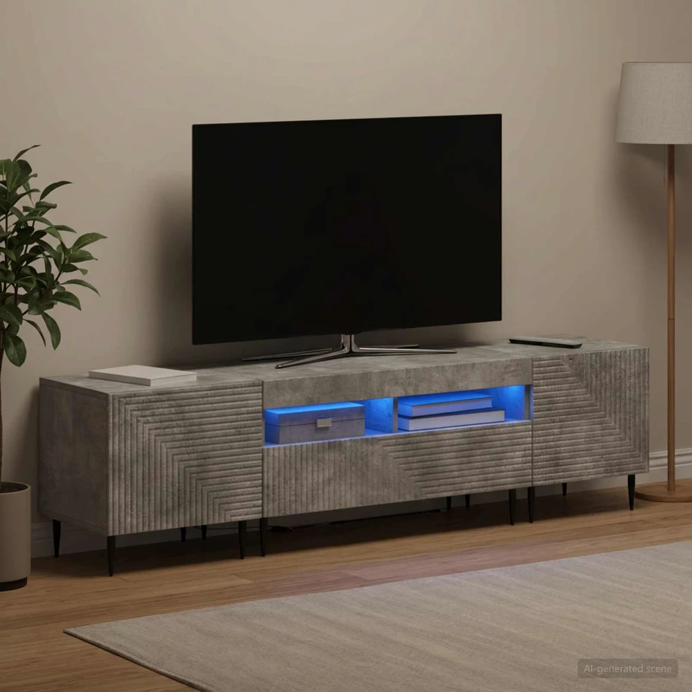 TV staliukas 3 dalių LED televizoriaus spintelė Betono pilka