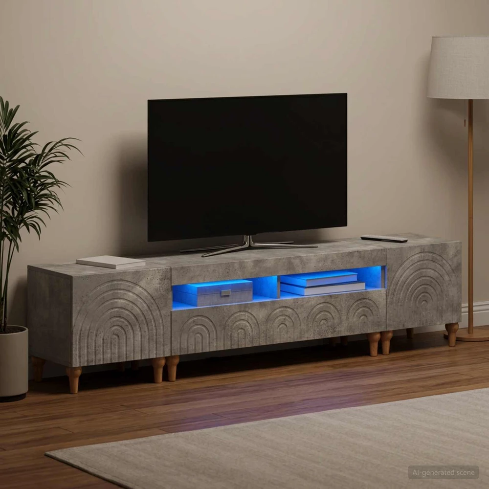 TV staliukas 3 dalių LED televizoriaus spintelė Betono pilka