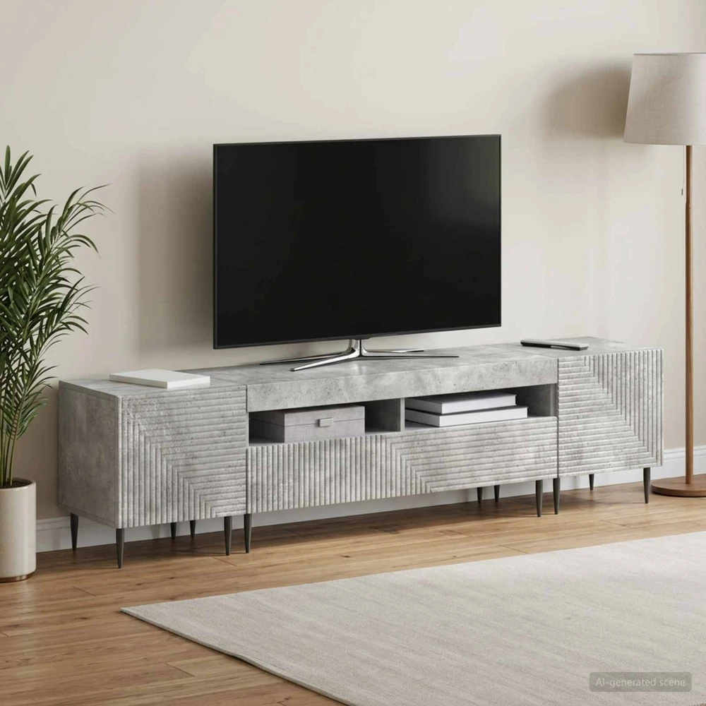 TV staliukas 3 dalių LED televizoriaus spintelė Betono pilka