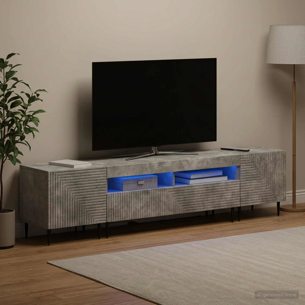 TV staliukas 3 dalių LED televizoriaus spintelė Betono pilka