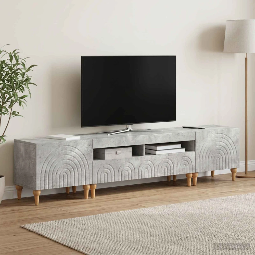 TV staliukas 3 dalių LED televizoriaus spintelė Betono pilka