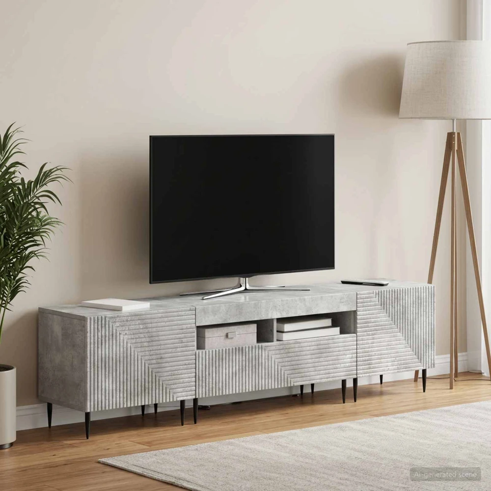 TV staliukas 3 dalių LED televizoriaus spintelė Betono pilka