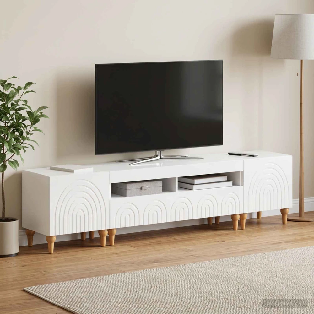 TV staliukas 3 dalių LED televizoriaus spintelė Itin blizgi balta
