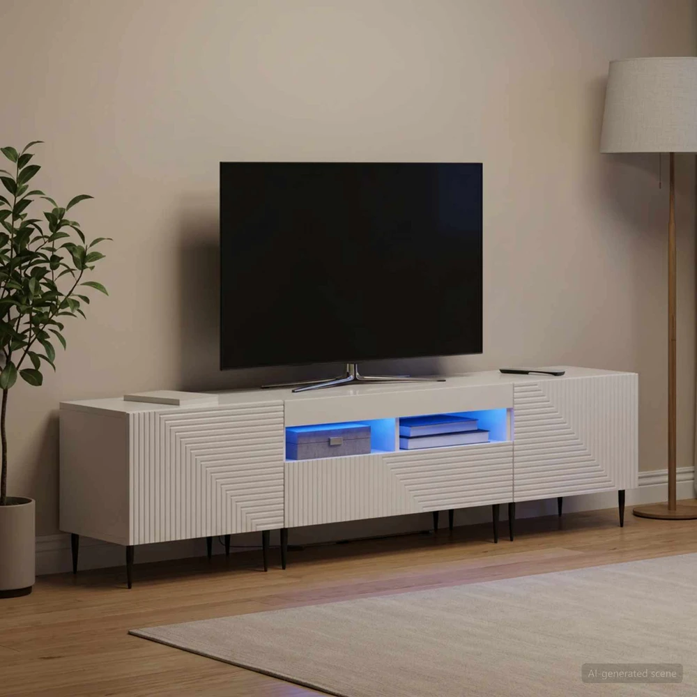 TV staliukas 3 dalių LED televizoriaus spintelė Itin blizgi balta