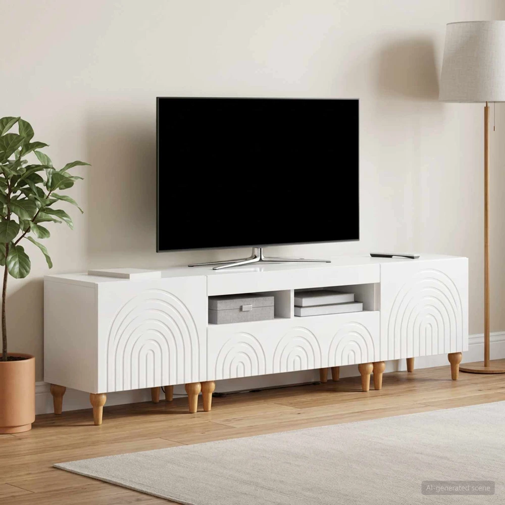 TV staliukas 3 dalių LED televizoriaus spintelė Itin blizgi balta