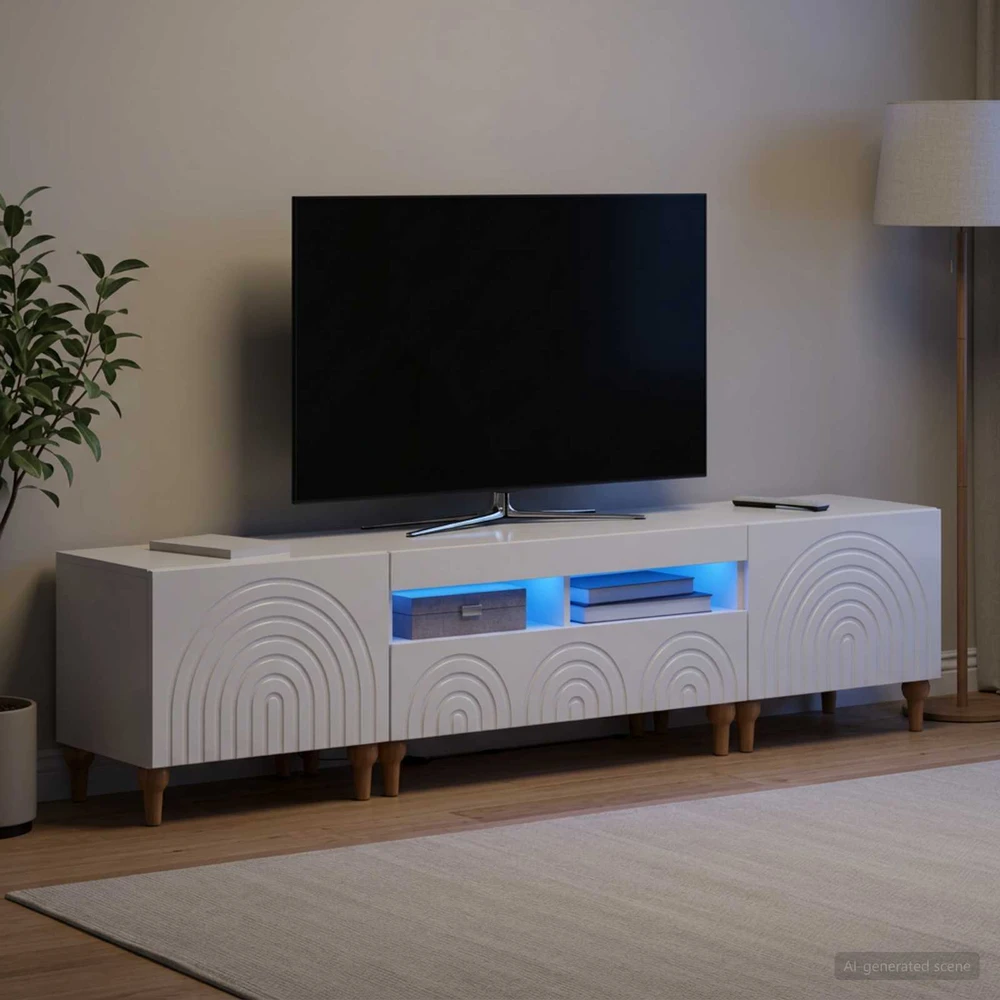 TV staliukas 3 dalių LED televizoriaus spintelė Itin blizgi balta