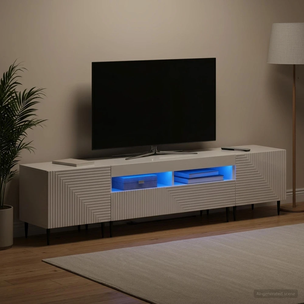 TV staliukas 3 dalių LED televizoriaus spintelė Itin blizgi balta