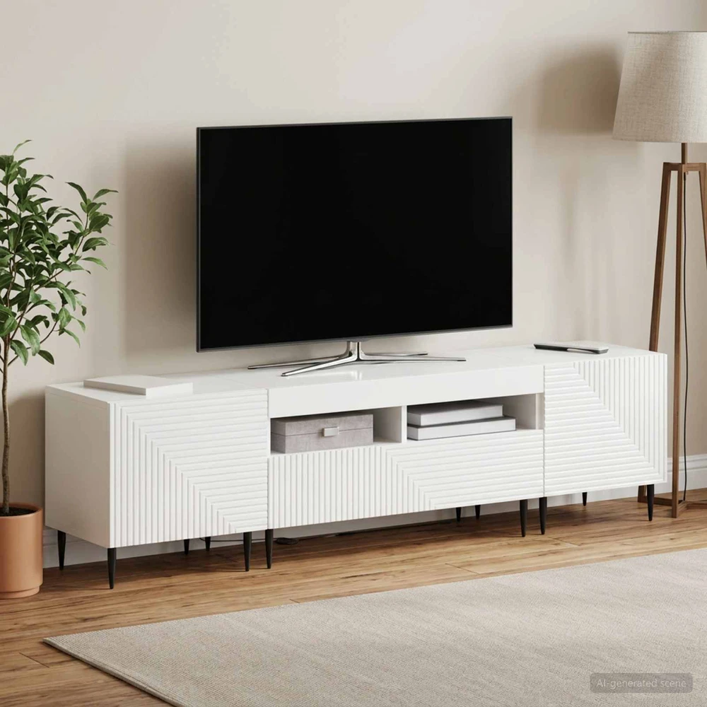 TV staliukas 3 dalių LED televizoriaus spintelė Itin blizgi balta