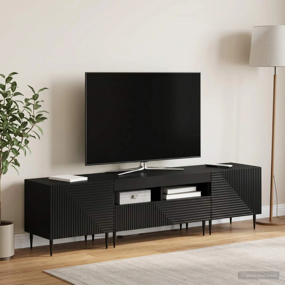 TV staliukas 3 dalių LED televizoriaus spintelė Juoda Apdirbta mediena