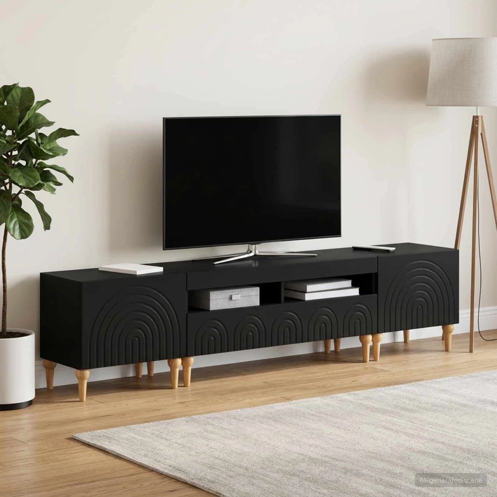 TV staliukas 3 dalių LED televizoriaus spintelė Juoda Apdirbta mediena