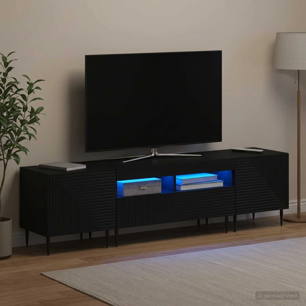 TV staliukas 3 dalių LED televizoriaus spintelė Juoda Apdirbta mediena