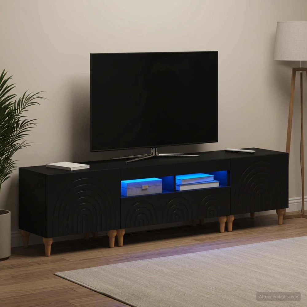 TV staliukas 3 dalių LED televizoriaus spintelė Juoda Apdirbta mediena