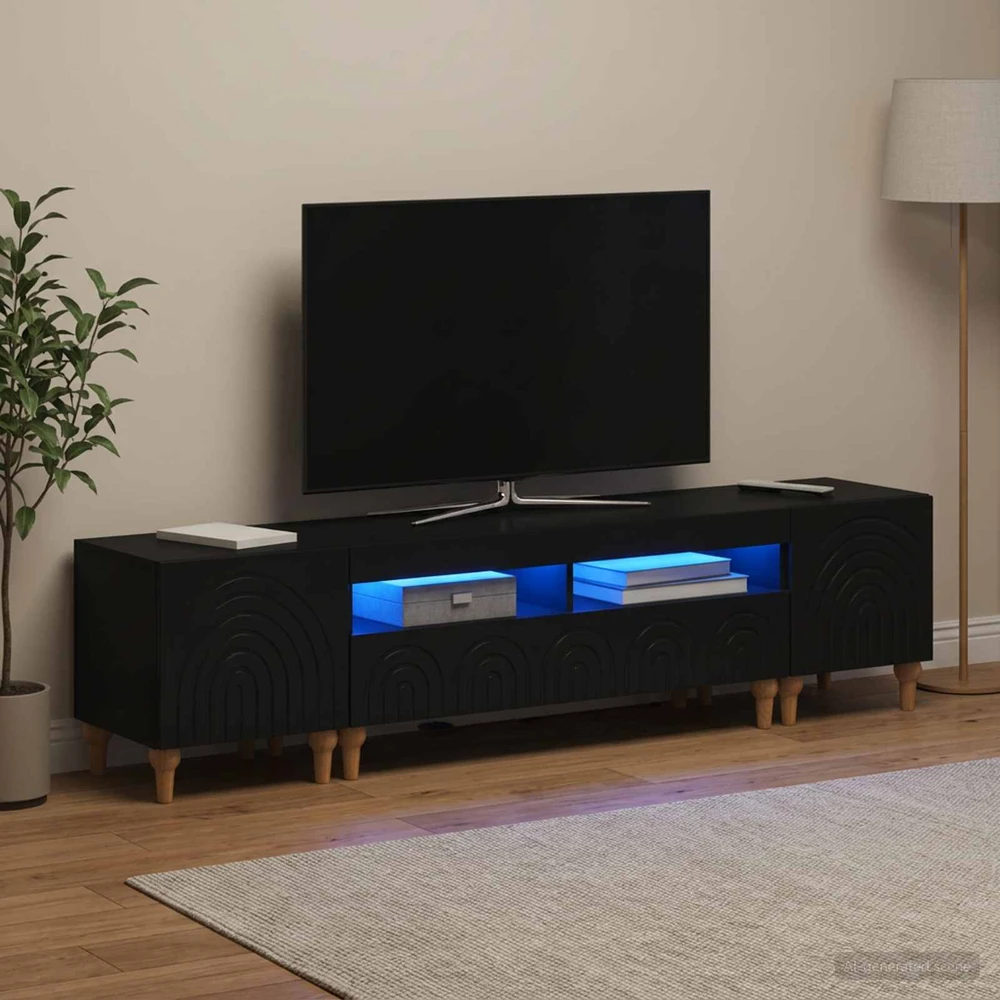 TV staliukas 3 dalių LED televizoriaus spintelė Juoda Apdirbta mediena