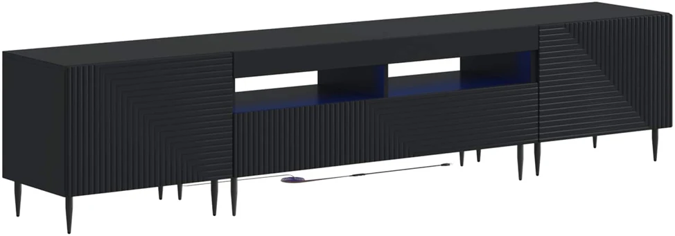 TV staliukas 3 dalių LED televizoriaus spintelė Juoda Apdirbta mediena