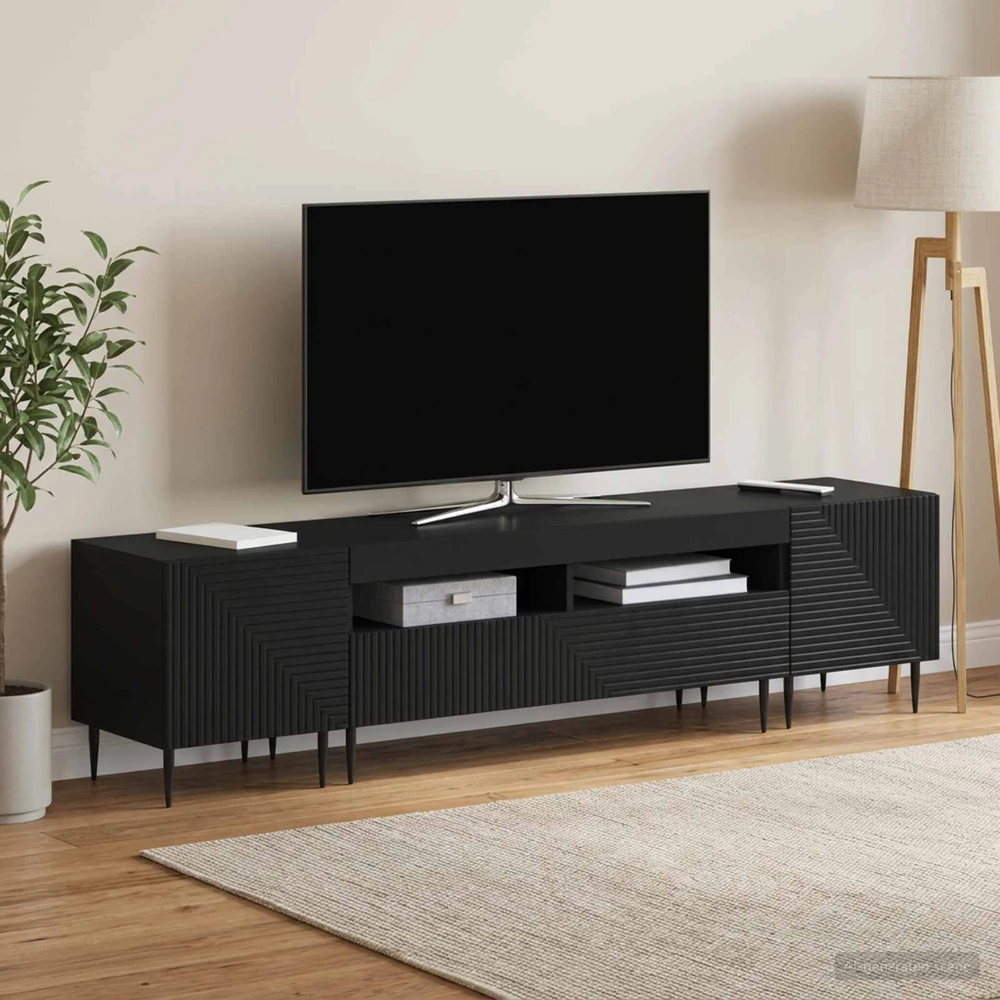 TV staliukas 3 dalių LED televizoriaus spintelė Juoda Apdirbta mediena
