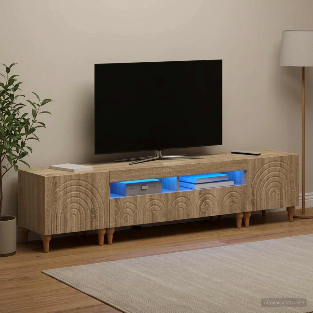 TV staliukas 3 dalių LED televizoriaus spintelė Sonoma ąžuolas