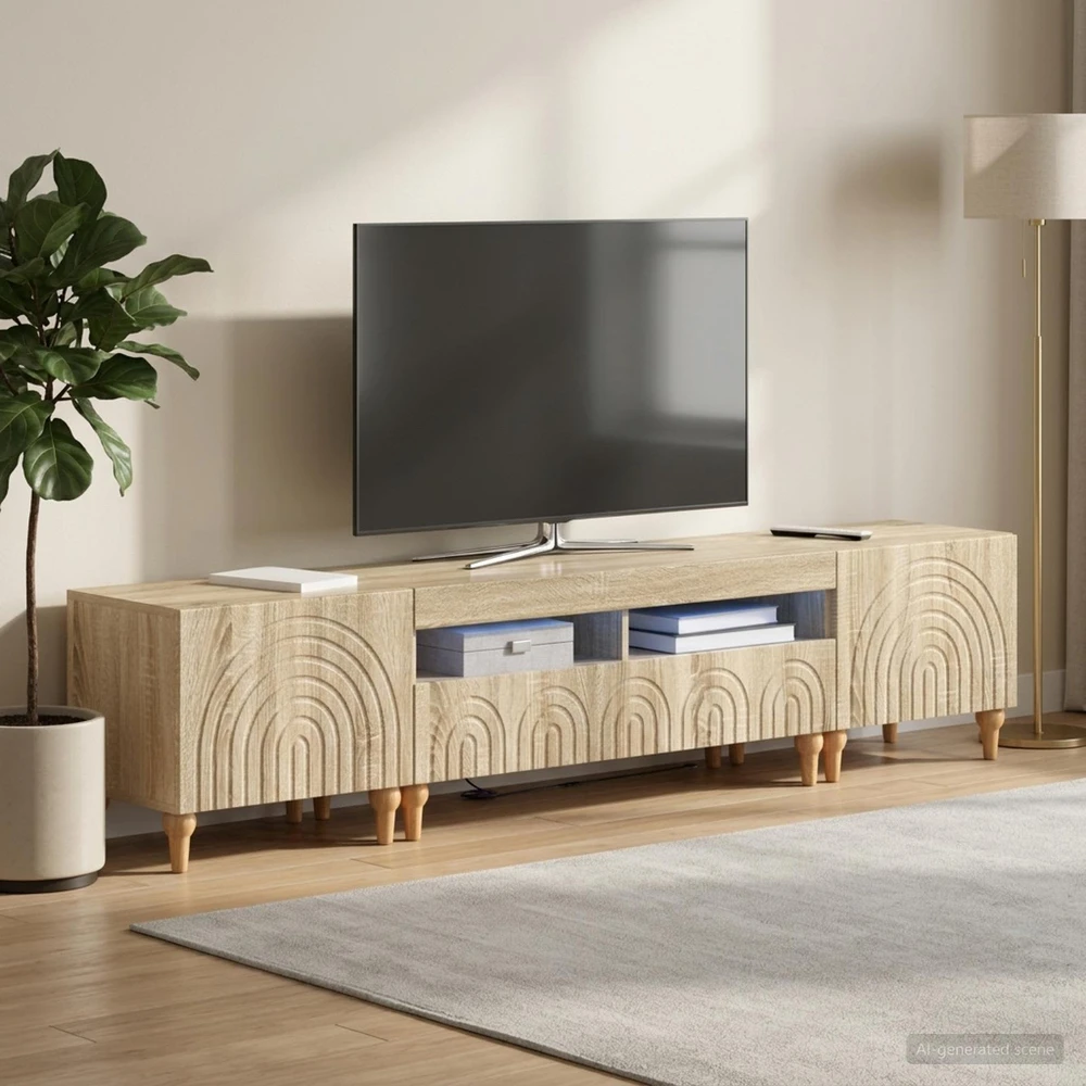 TV staliukas 3 dalių LED televizoriaus spintelė Sonoma ąžuolas