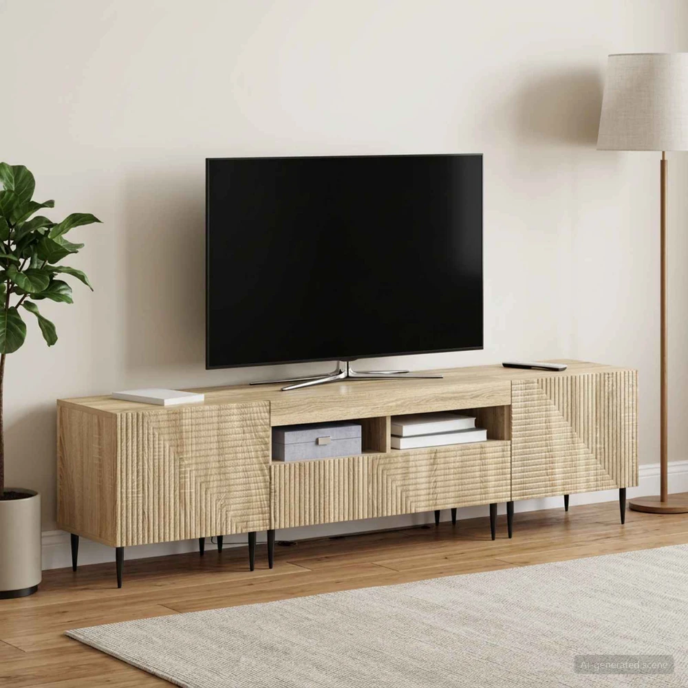 TV staliukas 3 dalių LED televizoriaus spintelė Sonoma ąžuolas